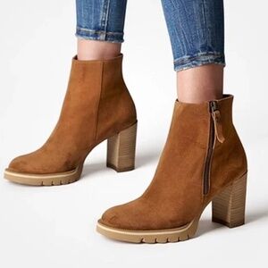 PAUL GREEN WOMEN SLOANE TOFFFEE SUEDE HEELED ZIP BOOTIE UK 7.5 /US 10 - Like New